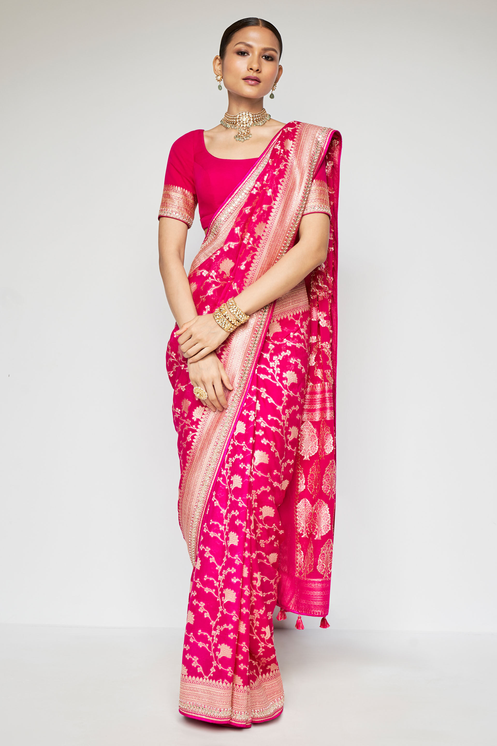 Hot Pink Banarasi Saree