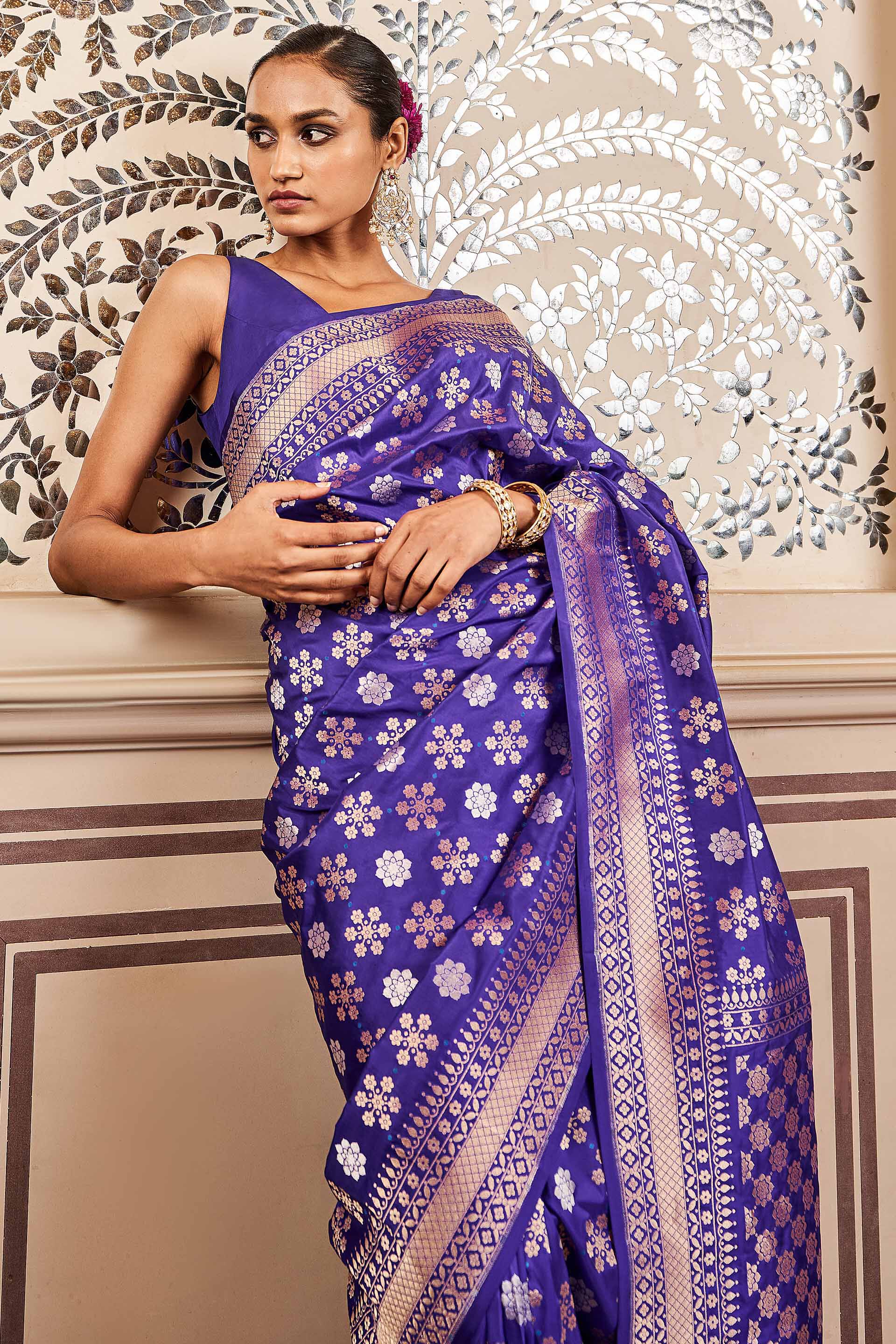 Peacock Blue Banarasi Silk Saree | Leemboodi