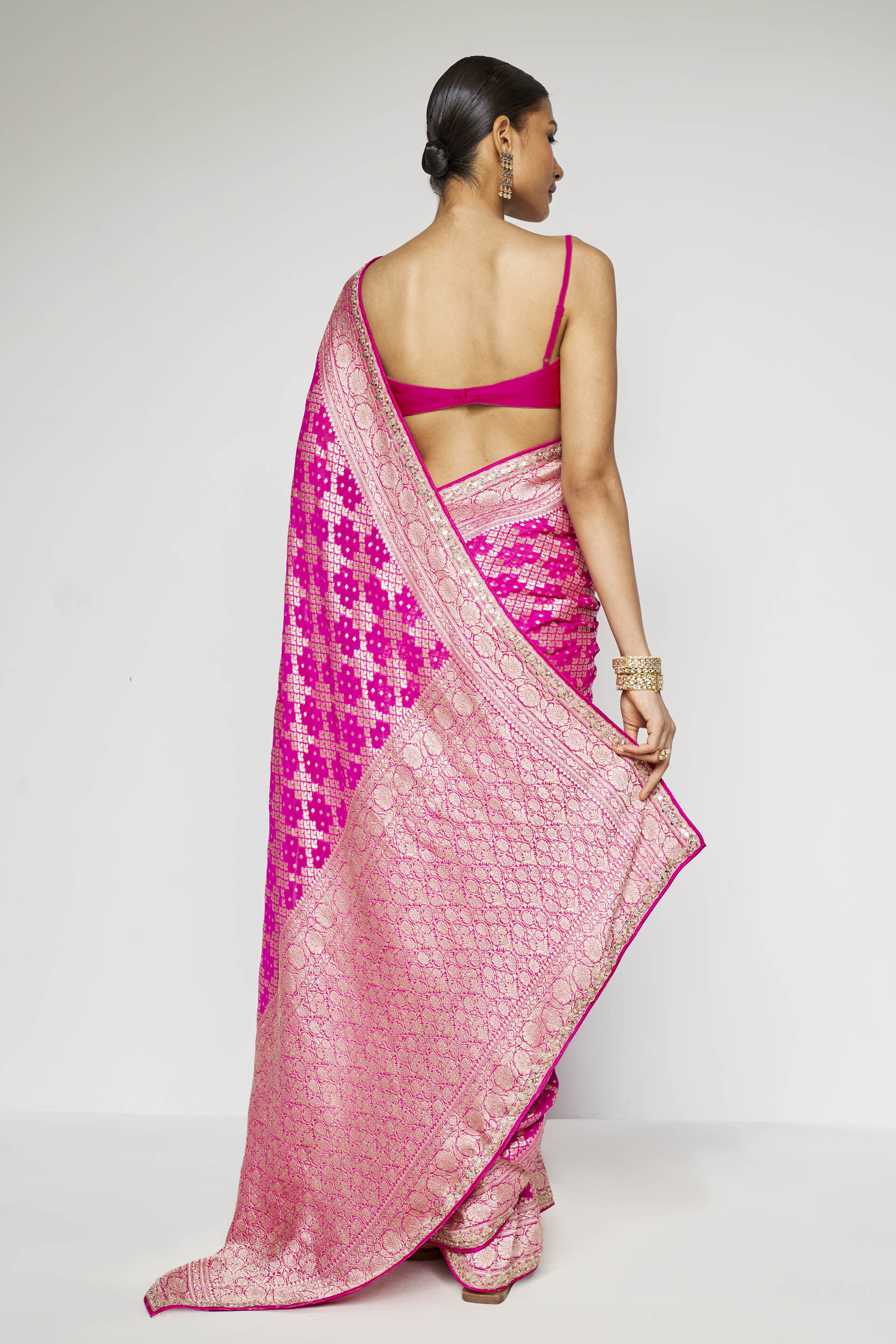 Buy Traditional Wear Pink Gota Patti Work Chiffon Saree Online From Surat  Wholesale Shop.