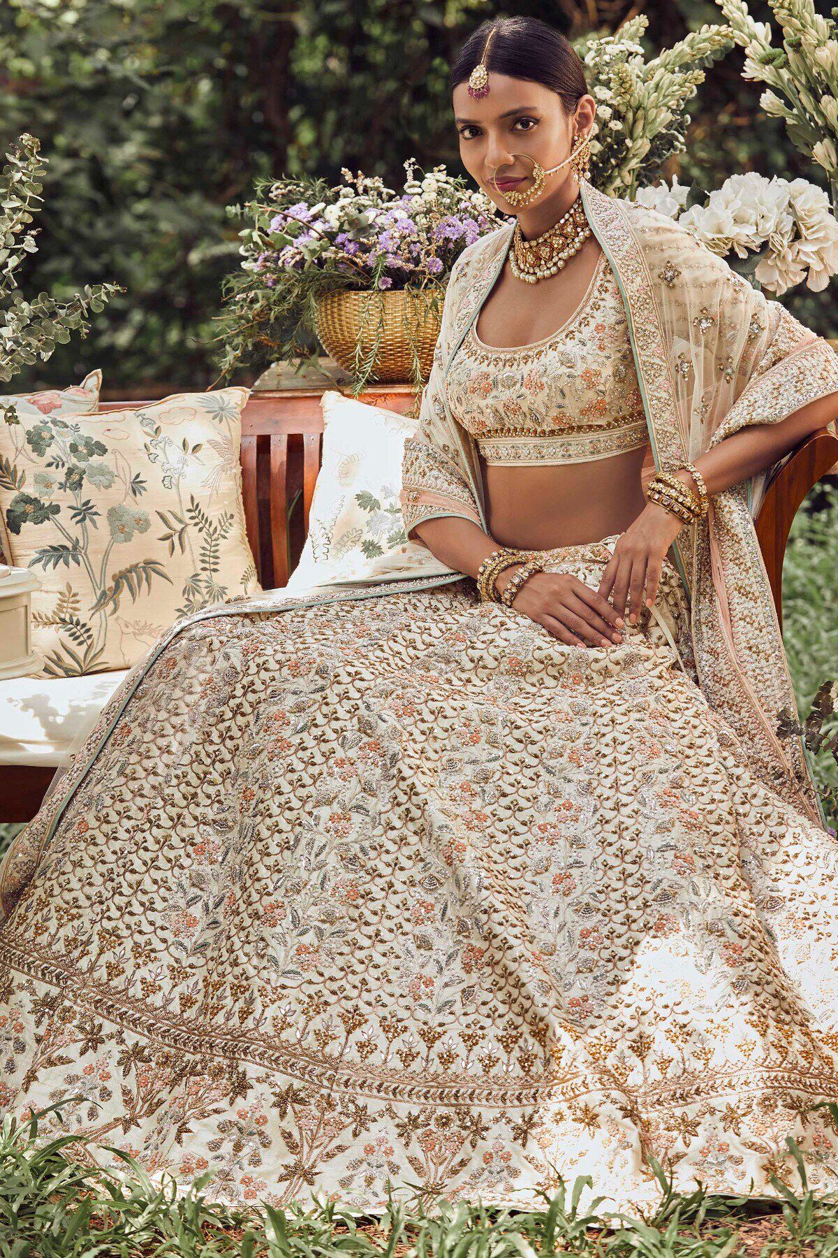 Buy Bollywood Anita Dongre Inspired Emerald green banglori silk wedding  lehenga in UK, USA and Canad