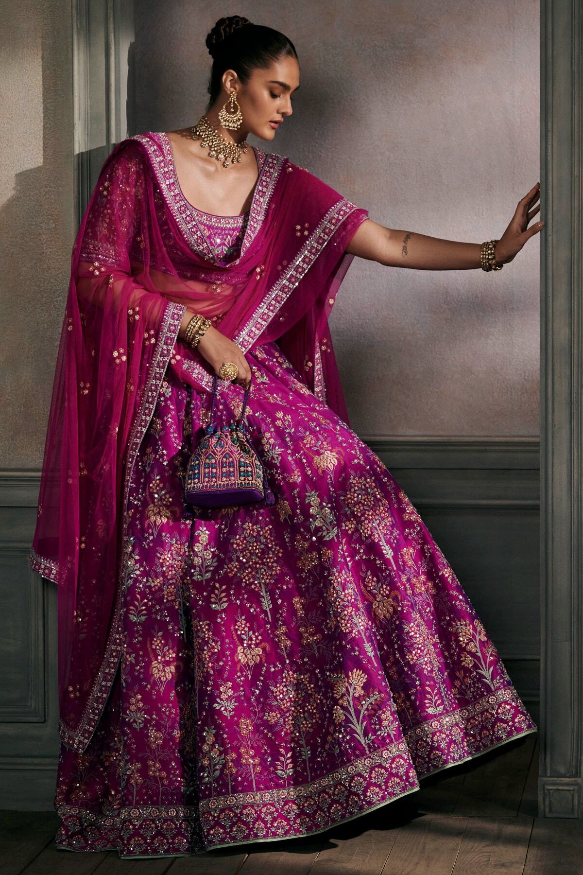 Pure Micro Velvet Bridal Wear Lehenga In Purple Color With Embroidery Work  - Sale
