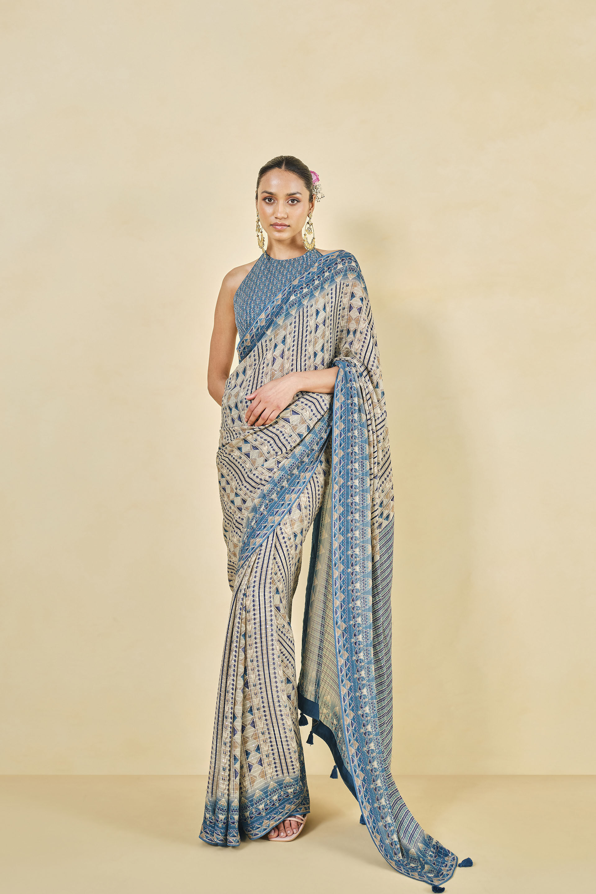 Shop Creamish Golden Banarasi Saree Online in USA |Purple Zari Border –  Pure Elegance