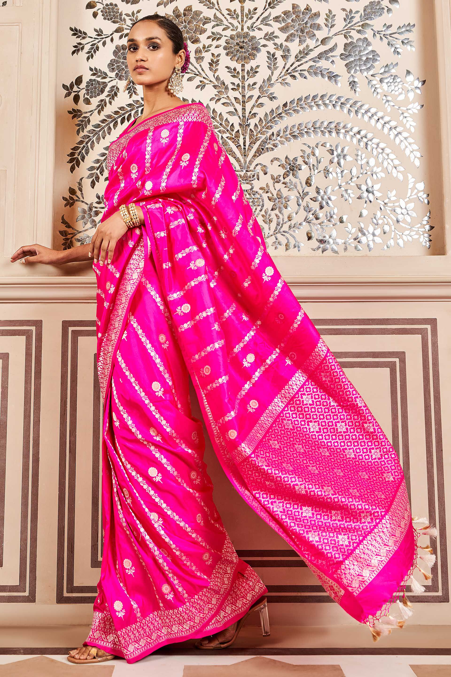 Buy Yellow And Pink Banarasi Saree online-Karagiri