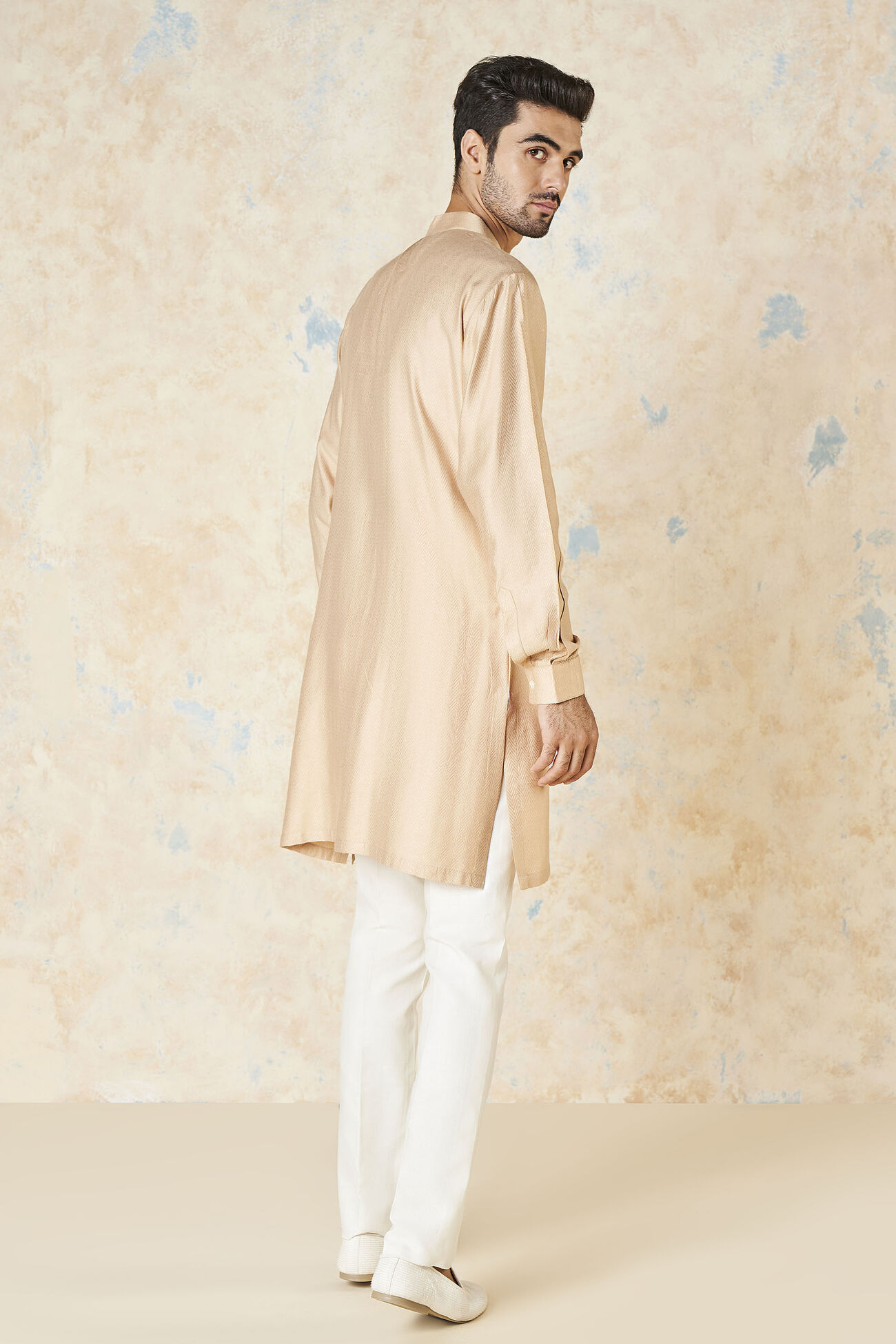 Sazil Silk Kurta, Peach, image 3