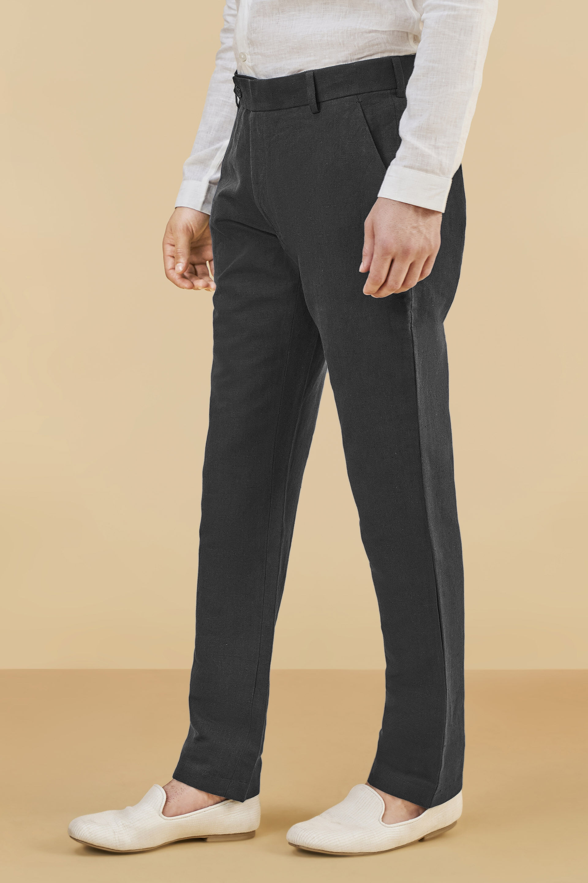 Vintage Style Linen Trousers Men's Business High Waist Straight Pants | eBay