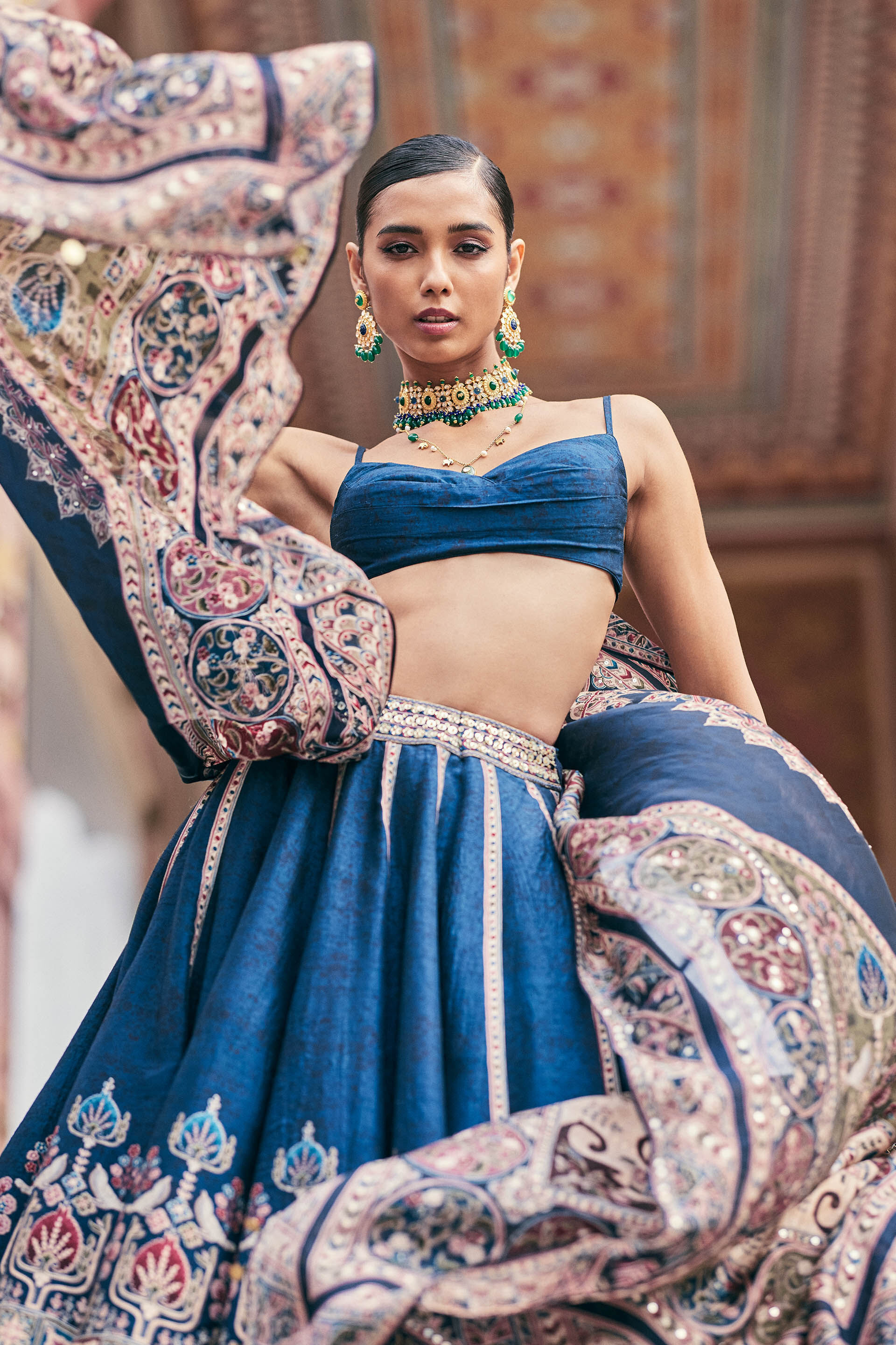 Buy Designer Lehenga In New Jersey - Royal Blue Multi Mirror Work  Embroidery Wedding Lehenga Choli