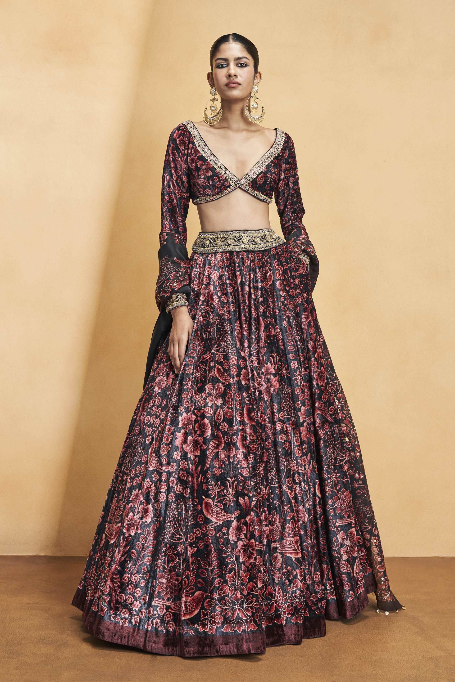 Buy Velvet Wine Red Lehenga Online in the USA @Mohey - Lehenga for Women