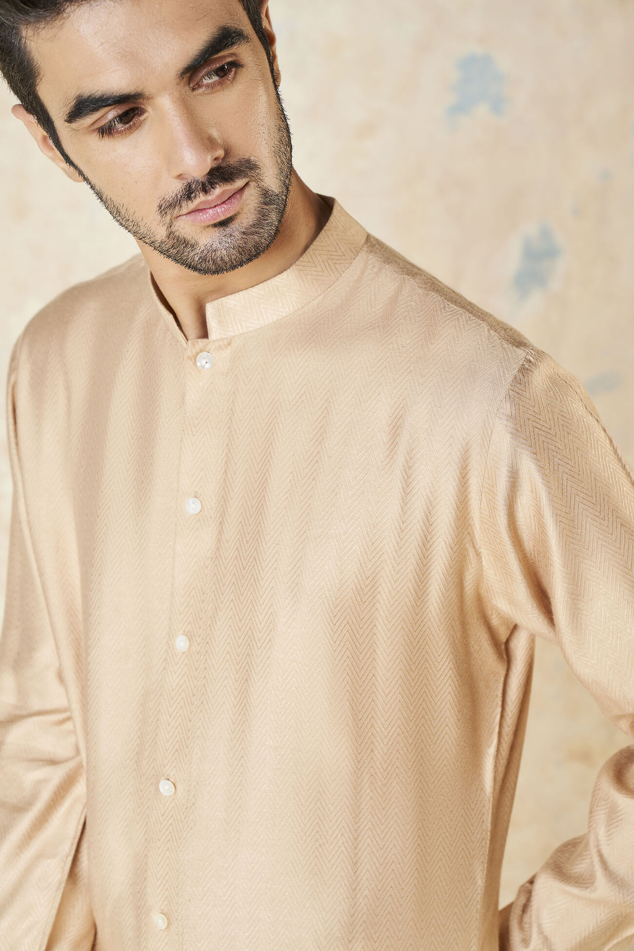 Sazil Silk Kurta, Peach, image 5