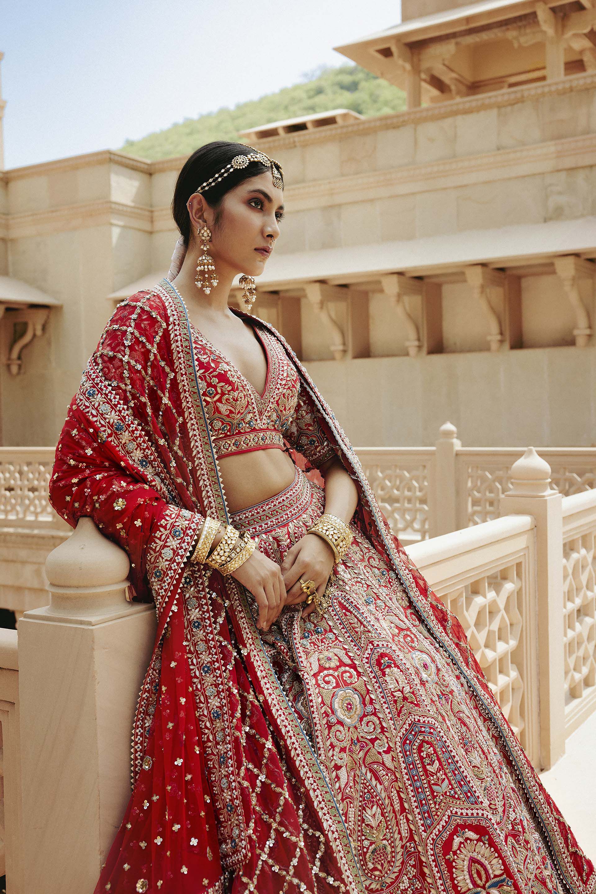 Buy Gota Patti Red Bridal Lehenga Set By Anita Dongre At Aashni And Co