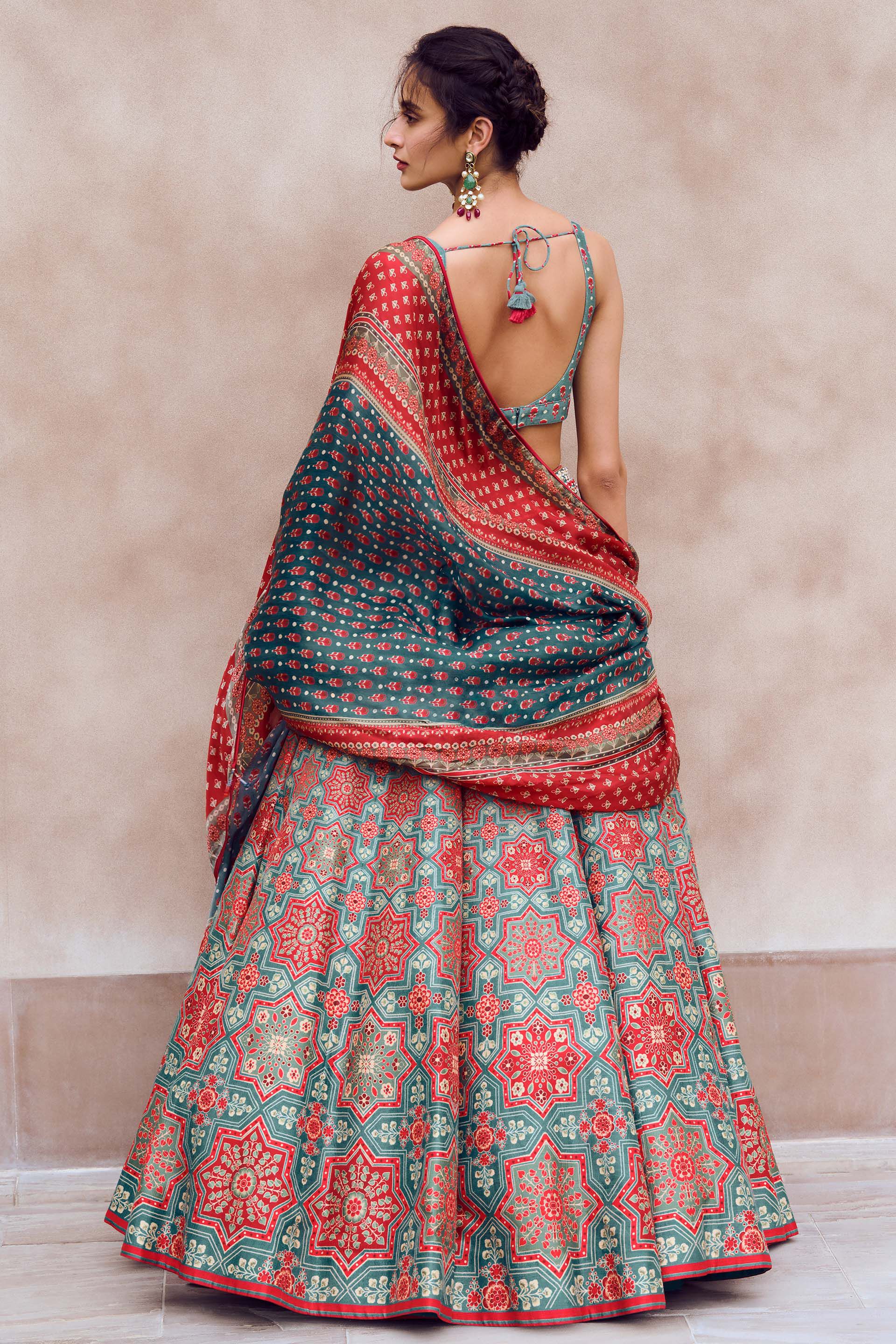 Party Wear Red Blue Lehenga 2007