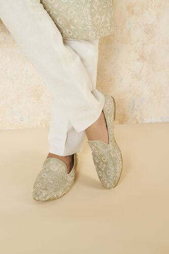 Hamed Embroidered Silk Shoes - Sage, Sage, image 1