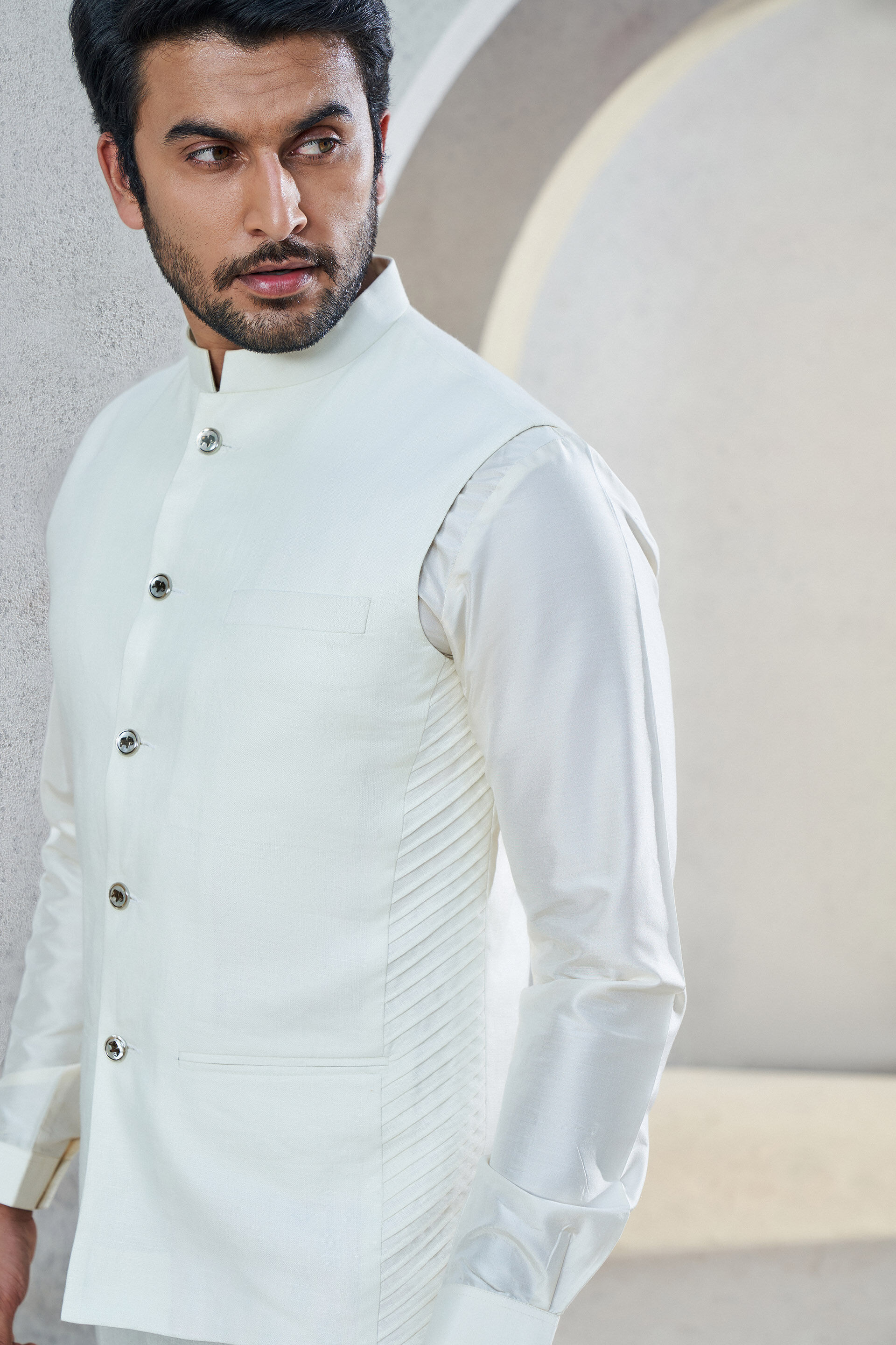 Embroidered Silk Maharaja Style Cream Color Nehru Jacket With Kurta Pa –  Rajanyas