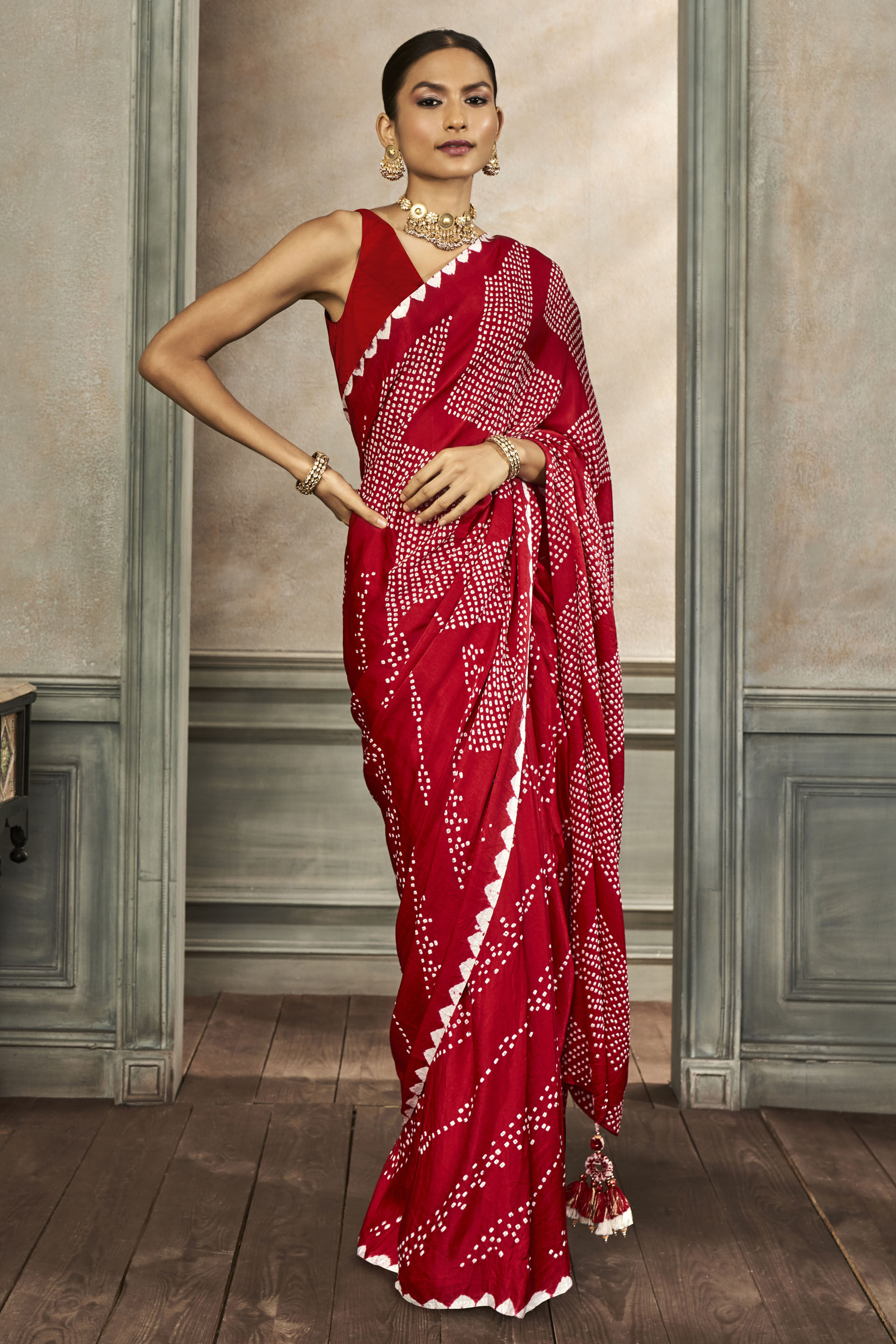 Buy Leelipeeri Designer Women Red Color Block Georgette Bandhani Saree  Online at Best Prices in India - JioMart.