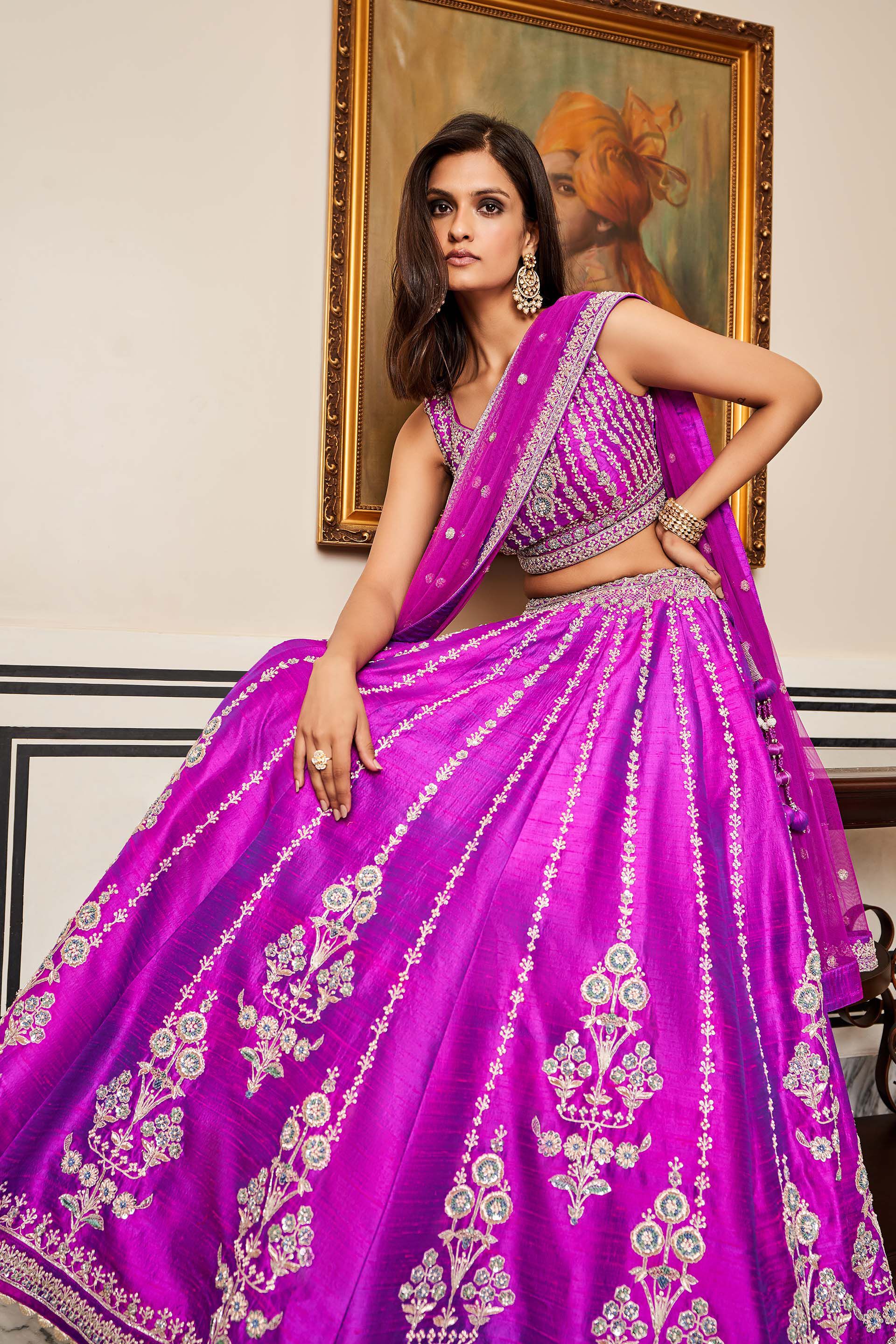 Buy Gorgeous Purple Sequins Georgette Lehenga Choli - Zeel Clothing