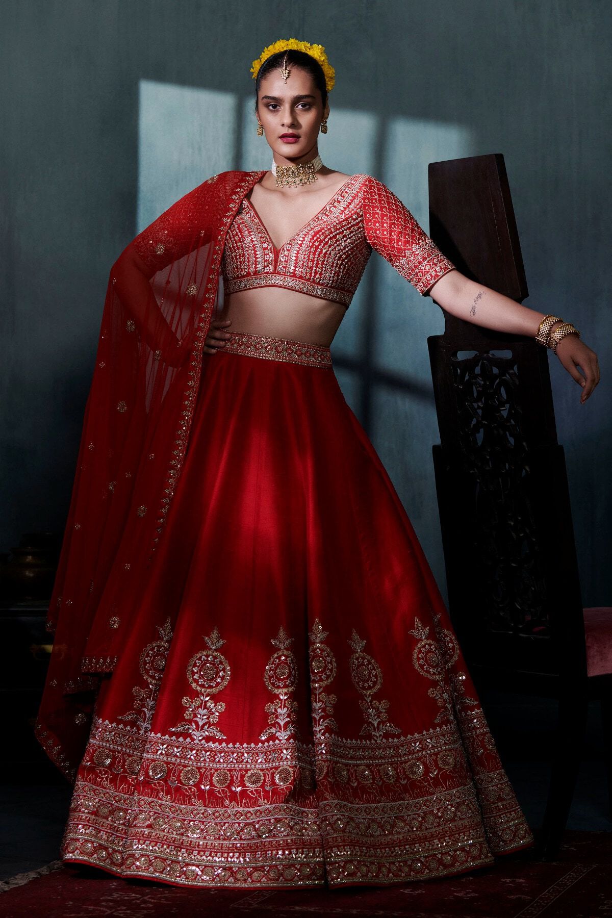 Anita Dongre on Instagram: “Bhuvi Bandhani Lehenga Set – Red paired with  Ripal Choker & Rahni Earrings f… | Red wedding lehenga, Youtube fashion,  Bridal lehenga red