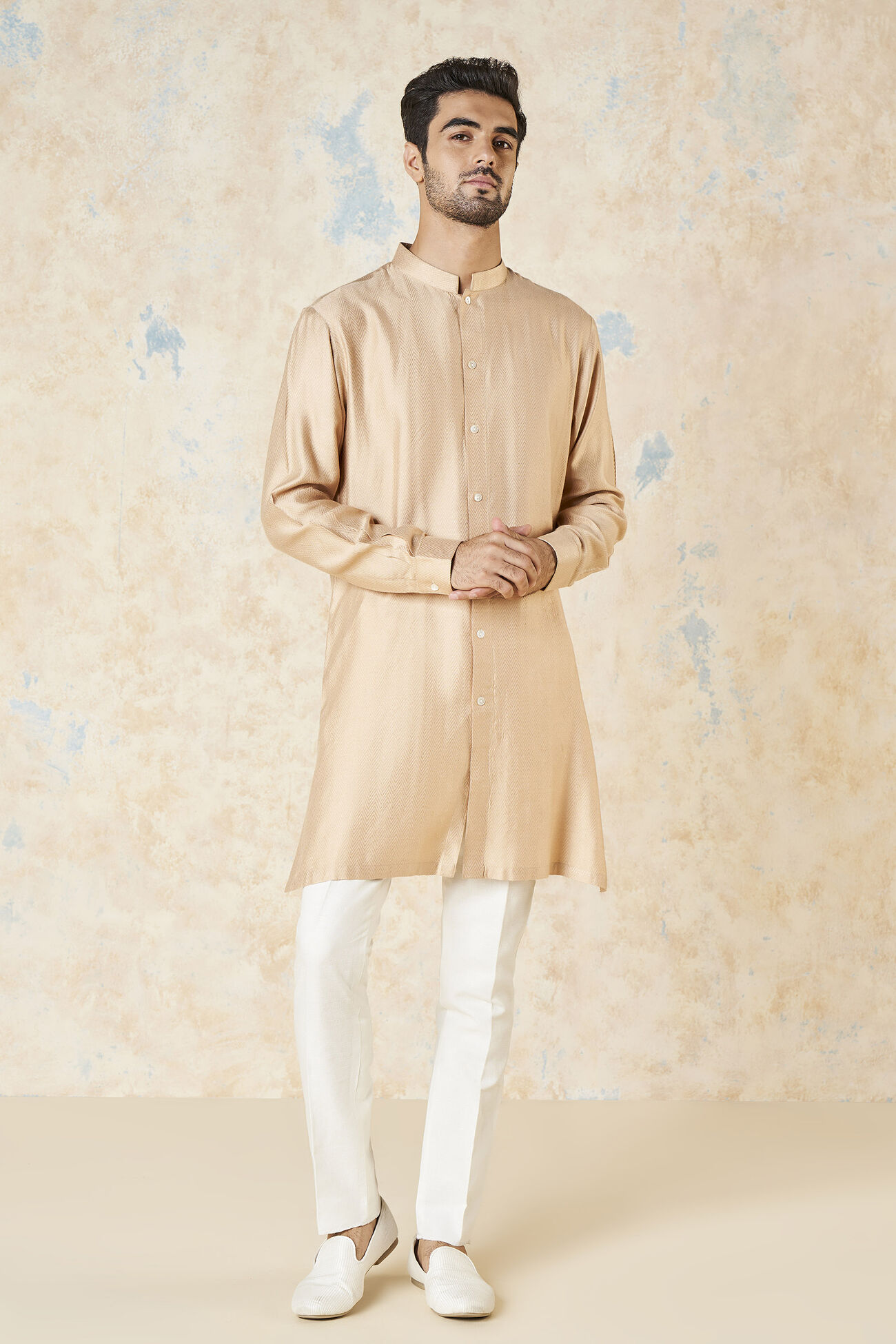 Sazil Silk Kurta, Peach, image 1