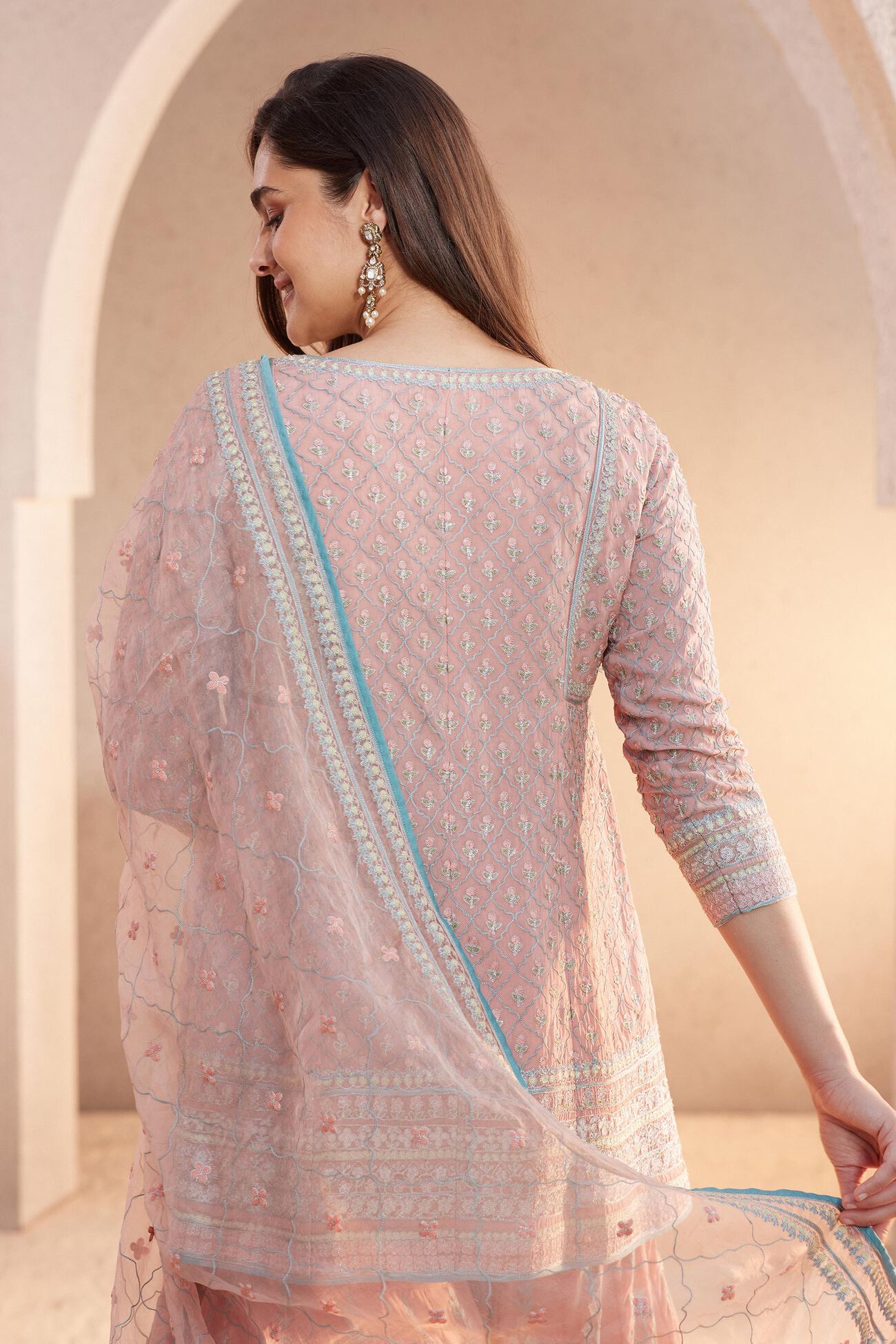 Ashreen Aari Embroidered Suit Set - Blush