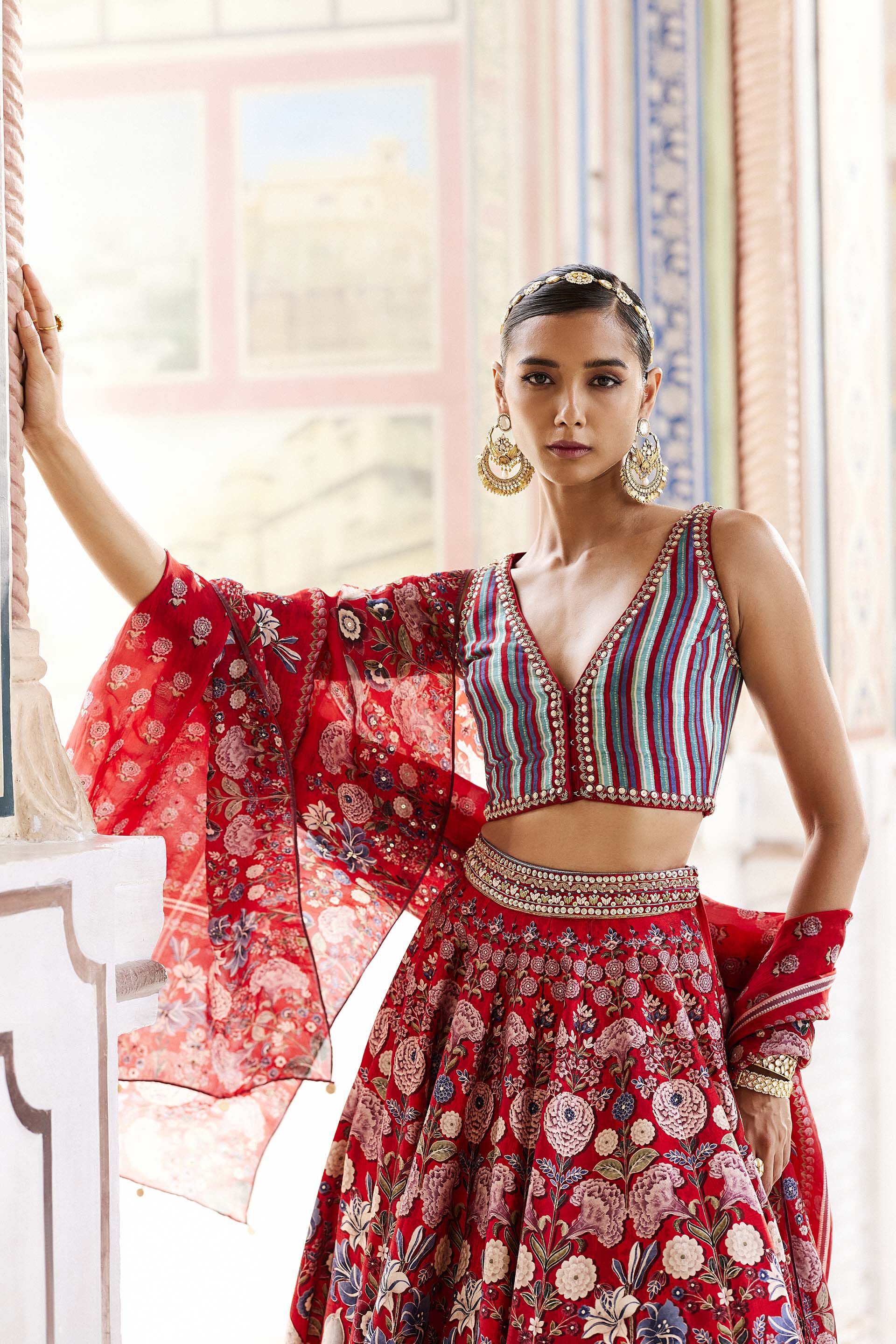 Lavanya The Label White & Red Printed Ready to Wear Lehenga & Blouse With  Dupatta - Absolutely Desi