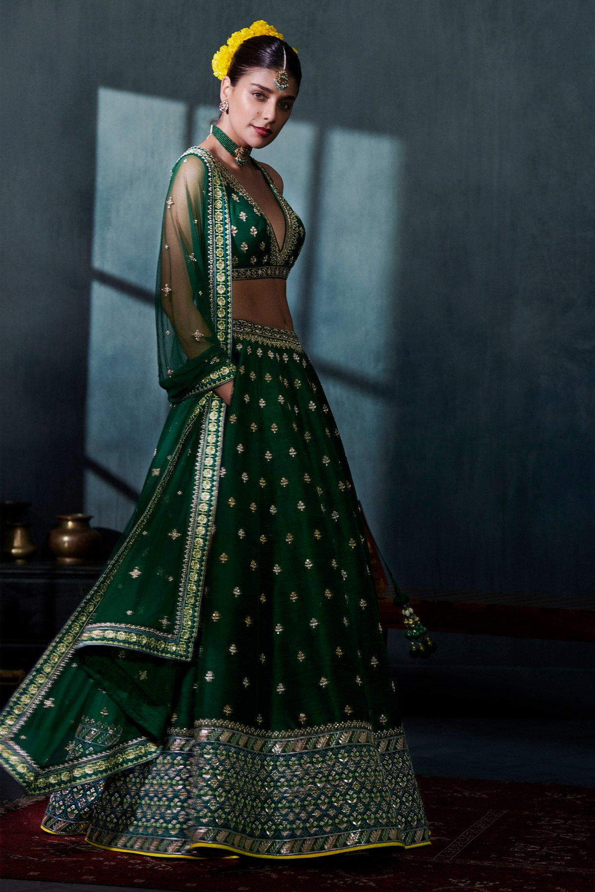 Buy Green Soft Net Reception Wear Sequins Work Lehenga Choli Online From  Wholesale Salwar.