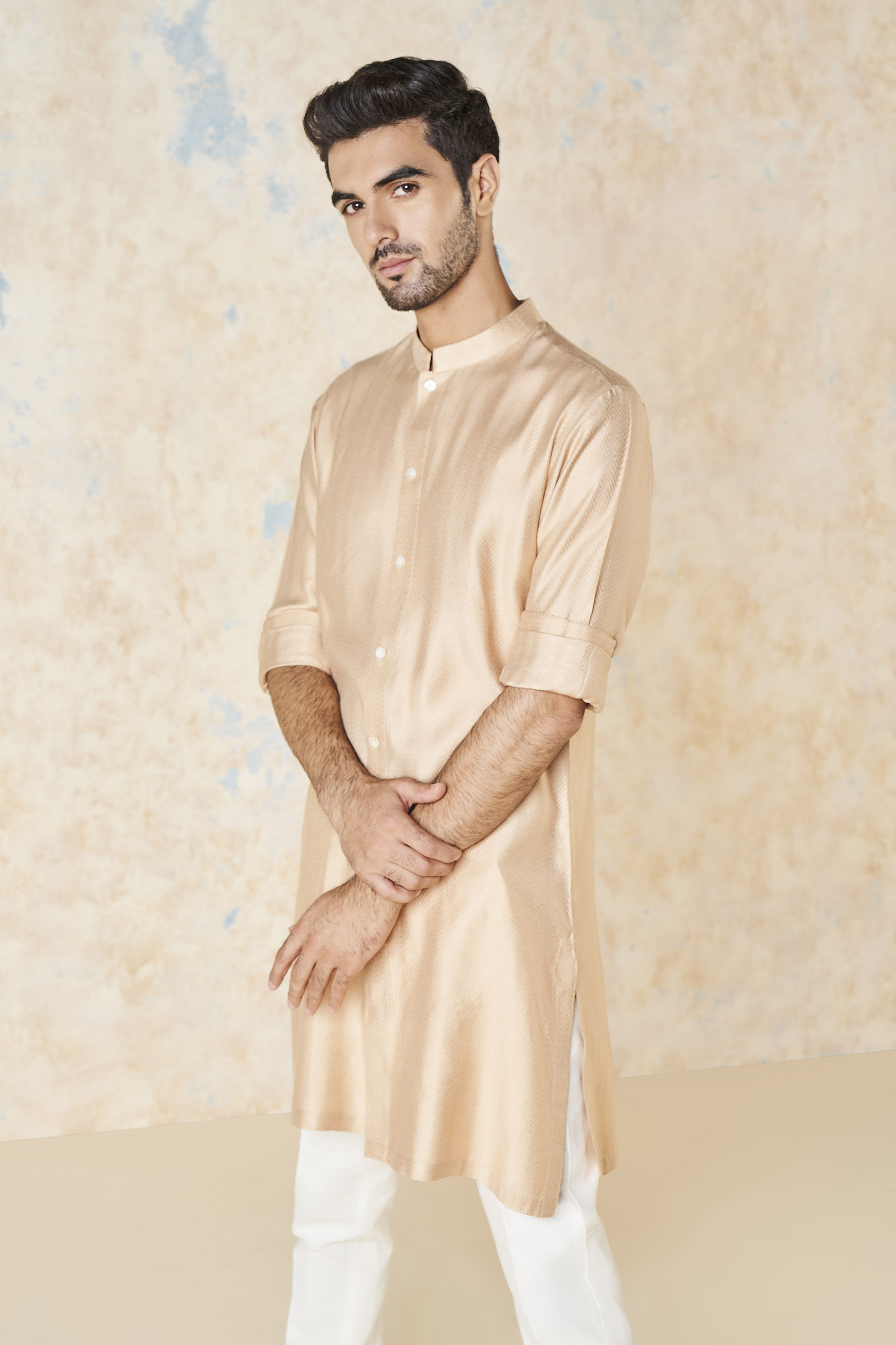 Sazil Silk Kurta, Peach, image 4